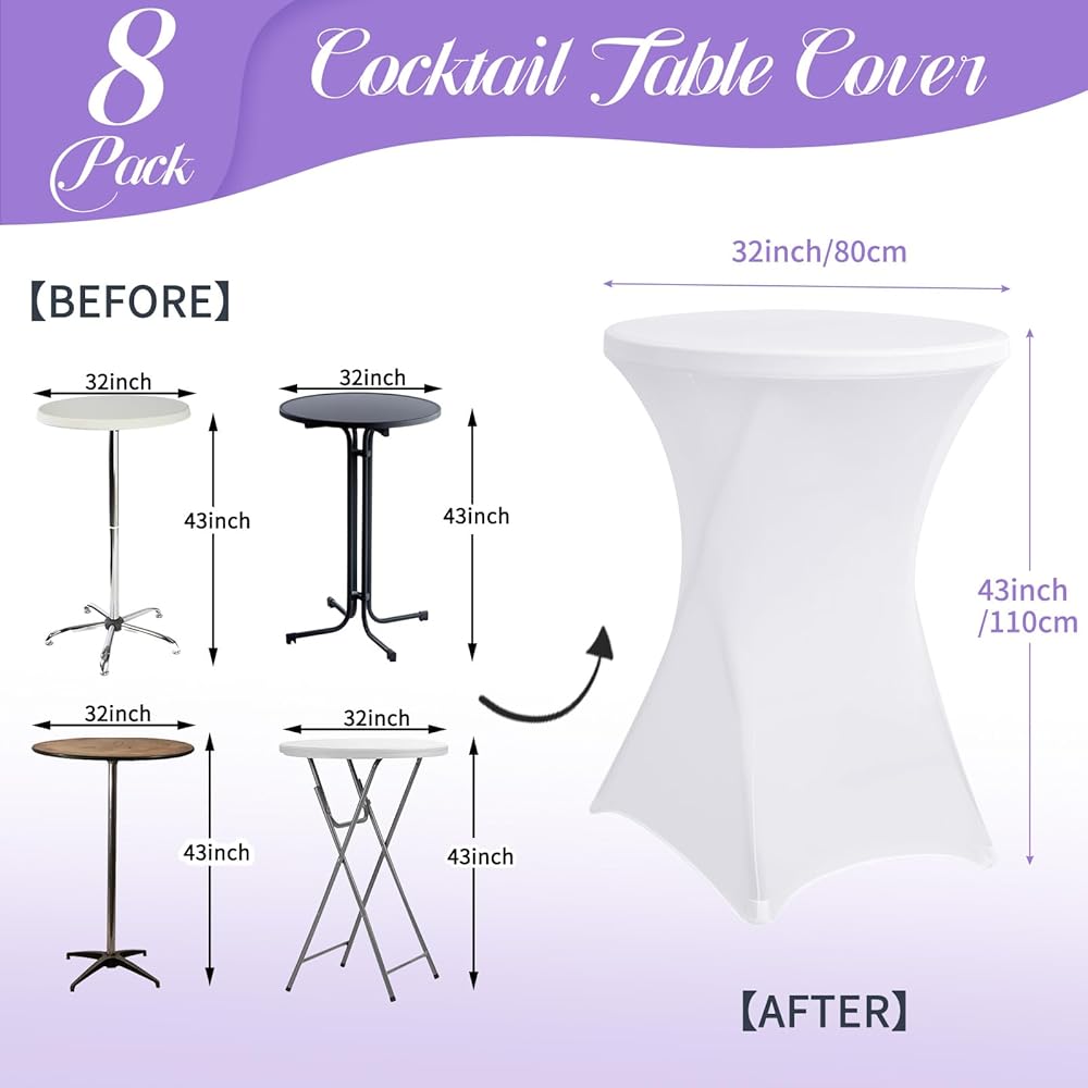 Lot de 8 housses de table debout extensibles en élasthanne, 80 cm, pour table ronde, mariage, fête d'anniversaire, banquet, bar, comptoir : Cuisine et Maison