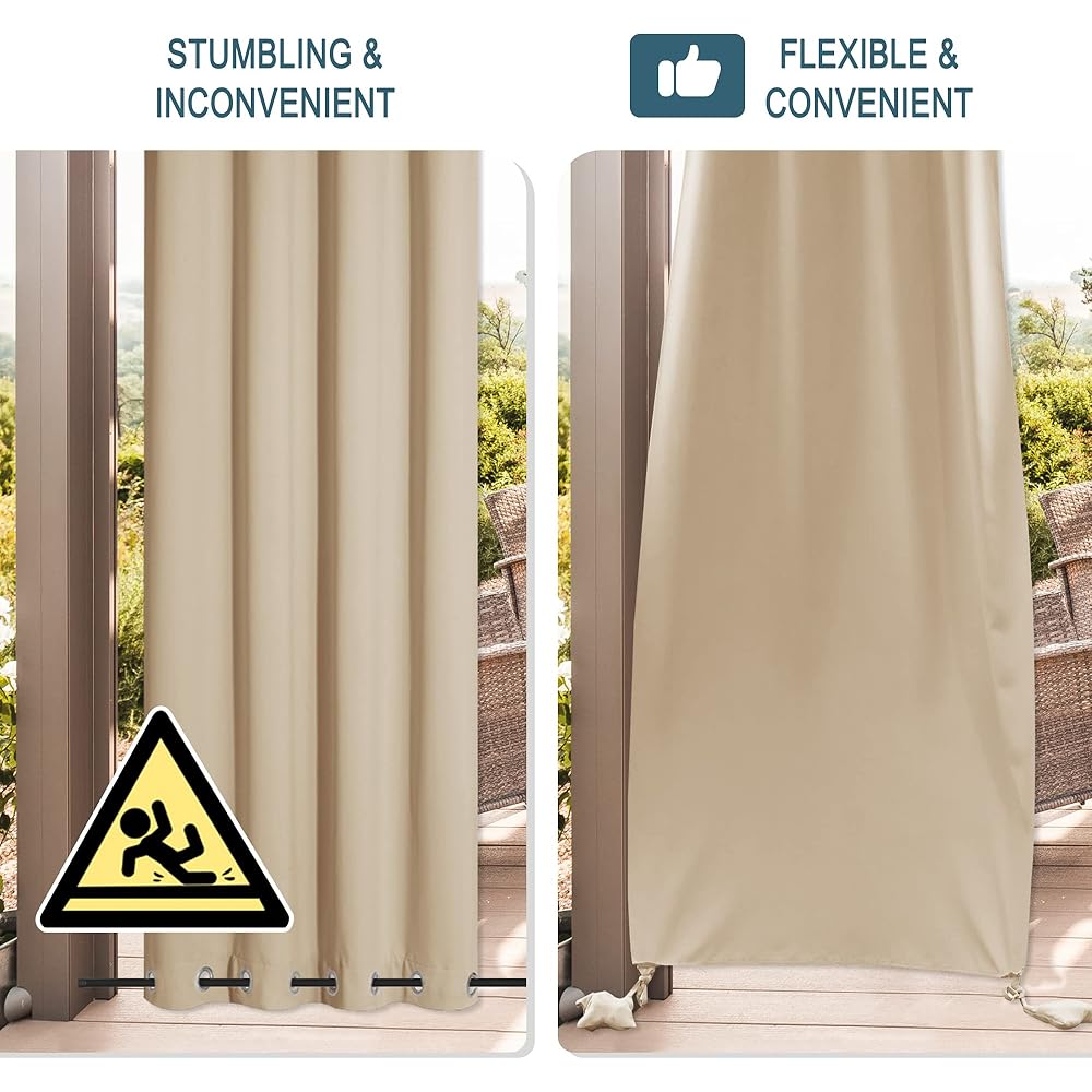 PONY DANCE Rideau pour Pergola - Rideaux d'Extérieur Contre Vent Occultant Thermique Imperméable pour Patio Terrasse Chambre Maison Douche de Piscine, 2 Pcs, 132cm x 243, Jaune Beige : Jardin