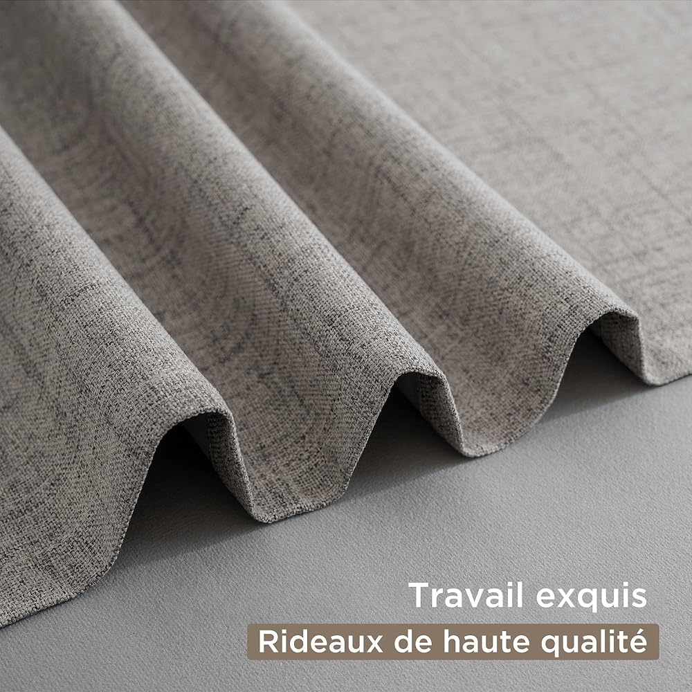 CUCRAF 100% Rideau occultant Thermiques 2 Pièces L140xH225, Rideau Lin Thermique Isolant Anti Froid et Chaleur Tenture Opaque à Oeillets Isolation Lumiere Anti UV Gris Clair : Cuisine et Maison
