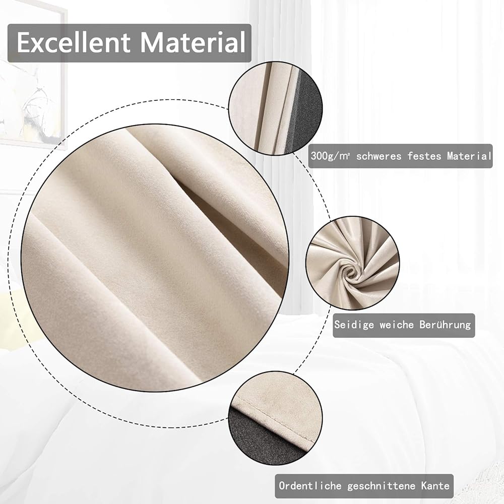 WOLTU Lot de 2 Rideaux Draperies Thermique à Oeillets Rideau Opaque Occultant en Velours Décoration de Fenêtre pour Chambre Beige, 140x245 cm : Cuisine et Maison