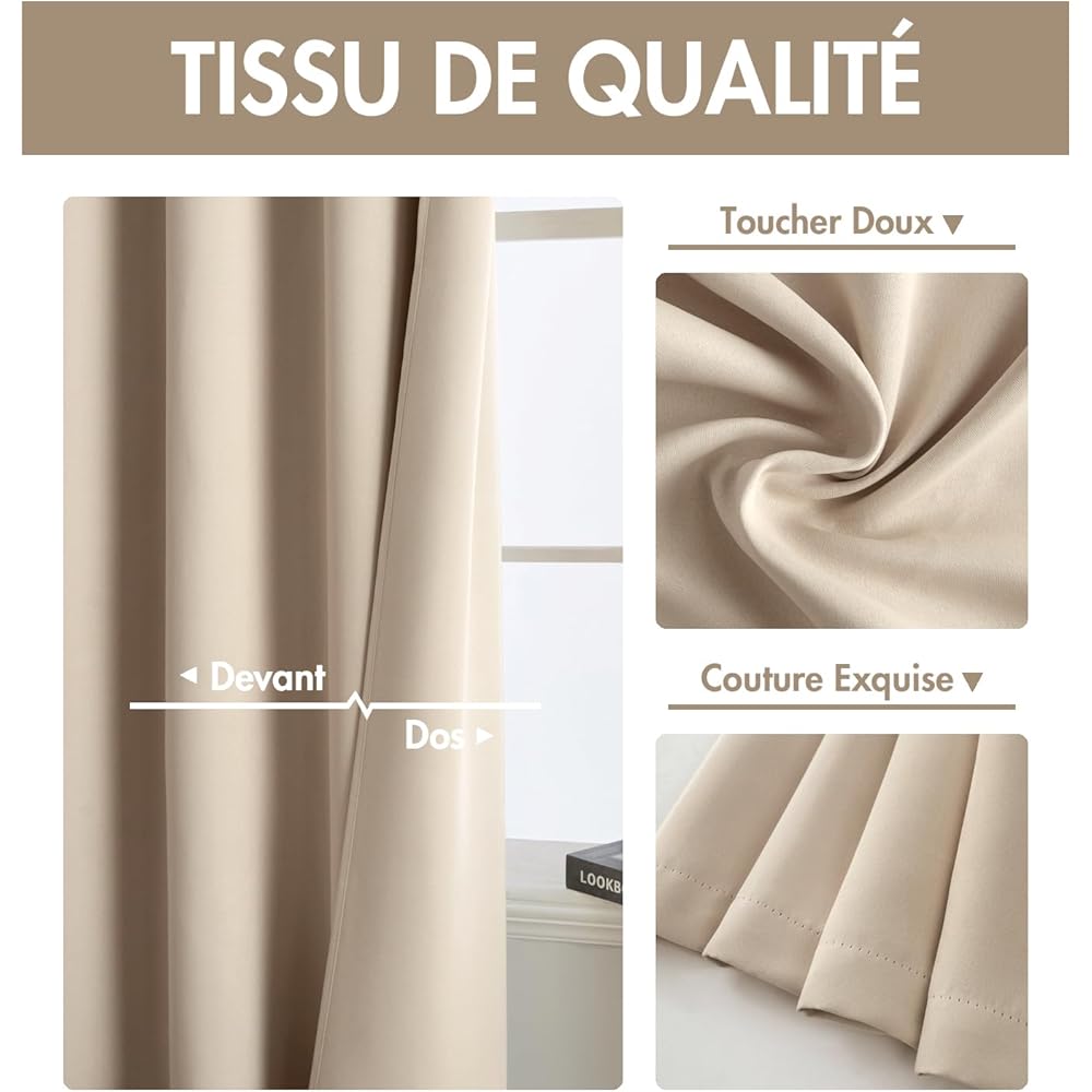 MIULEE Rideau Grande Largeur Rideaux 200x245 CM (L x H), Lot de 2 Rideau Occultant Thermiques Isolant Panneaux Intérieurs, Beige Rideaux Anti Chaleur Fenetre à Oeillets pour Maison Salon Chambre : Cuisine et Maison