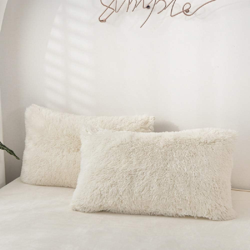 CoutureBridal Housse de Couette 220x240cm Blanc Crème Peluche Flanelle Hiver Chaude Duveteuse Parure de lit 2 Personnes 3 pièces avec Fermeture à Glissière + 2 Taies d'oreiller 65x65cm : Cuisine et Maison