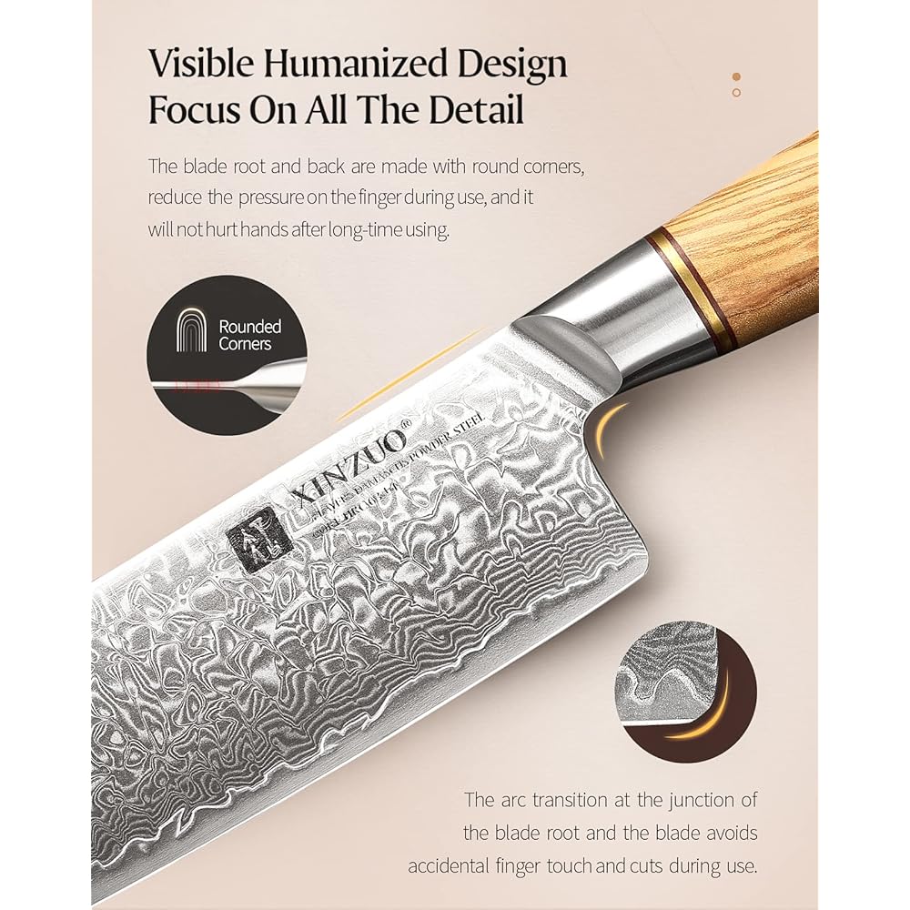 XINZUO Acier en Poudre de Damas 18.2cm Couteau Nakiri, Tranchants Couteaux de Cuisine Acier Damas 73 Couches Couteau à Légumes Couteau de Chef-Poignée Ergonomique en Bois d'Olivier : Cuisine et Maison