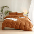 Parure de lit exclusive 3 pièces en terre cuite, orange brûlé doux et rouille – Grand lit (228,6 x 228,6 cm) avec fermeture éclair et 2 taies d'oreiller – Parure de lit en microfibre pour l'automne : Cuisine et Maison