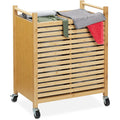 Relaxdays Panier à Linge, 2 bacs de 28 L, Corbeille trieuse sur roulettes, HxLxP : 66,5x54x35 cm, Bambou, Nature/Gris : Cuisine et Maison