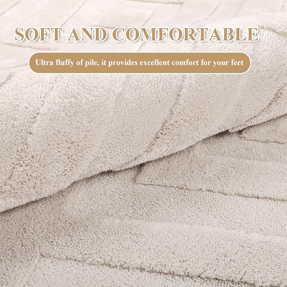Enyhom Grand tapis géométrique doux lavable en machine pour chambre à coucher - Design moderne - Antidérapant et résistant aux taches - Pour cuisine, salle à manger, salon (crème, 140 x 200 cm) : Cuisine et Maison