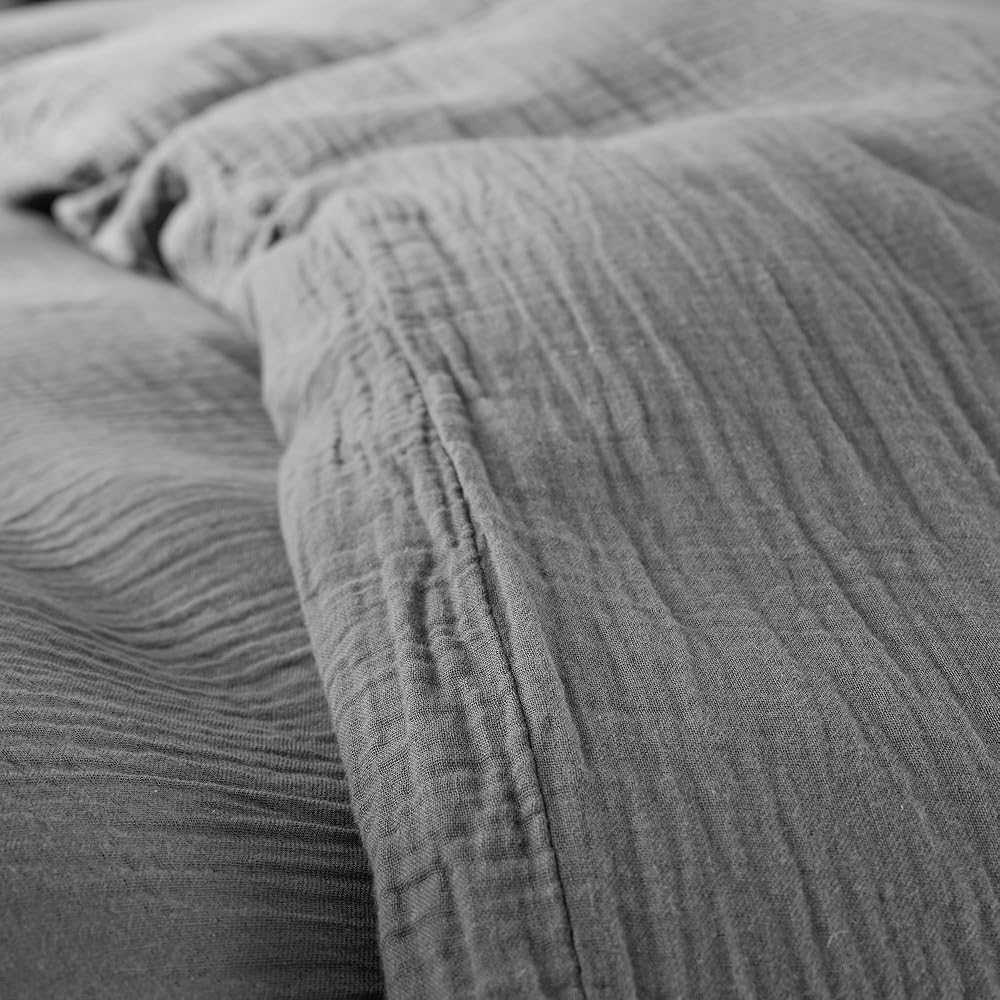 UNIVERSDECOR Parure de Couette Gaze de Coton 240 x 220 pour lit 2 Places 140 à 160 cm (Ardoise) : Cuisine et Maison