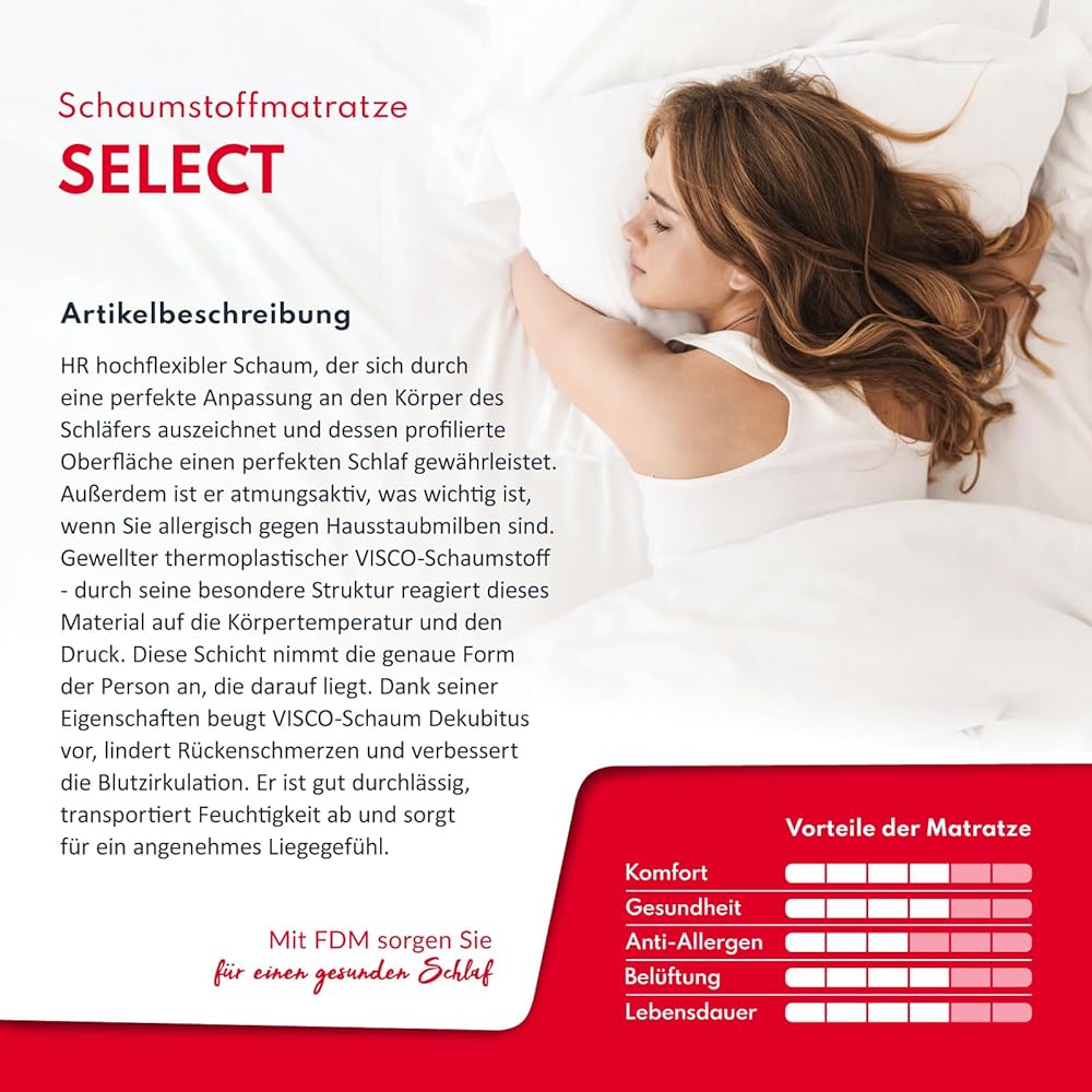 FDM Select Max Double Matelas 140x200 cm Mousse à Mémoire de Forme Épaisseur 24 cm Fermeté H3 H4 Matelas à Deux Faces 7 Zones de Confort Housse Lavable Oeko-TEX Hypoallergénique : Cuisine et Maison
