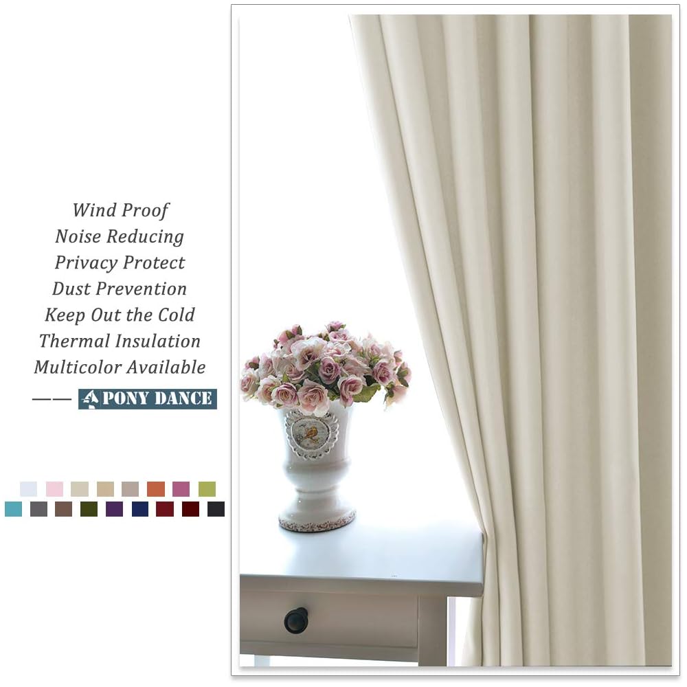 PONY DANCE Rideau Occultant Beige - Rideau Salon Thermiques Isolation Lumiere Anti UV, Galon Fronceur Décoration pour Salon Chambre Maison, Beige Clair, 140cm L et 300cm H, 2 PCs :