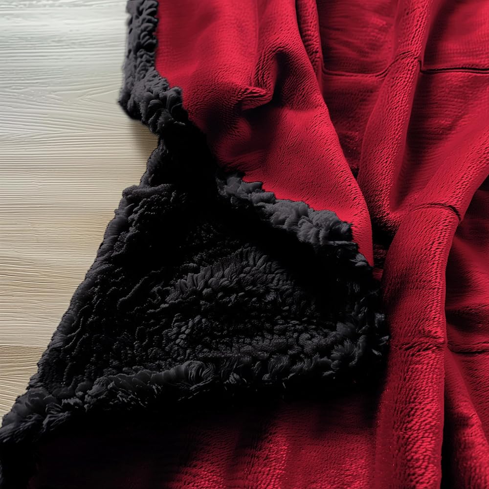 Bedding Aid Couverture imperméable avec polaire Sherpa – Double face, anti-taches et protection humide, parfaite pour l'intimité et les nuits d'amour (velours rouge/noir obsidienne, très grand lit, : Animalerie