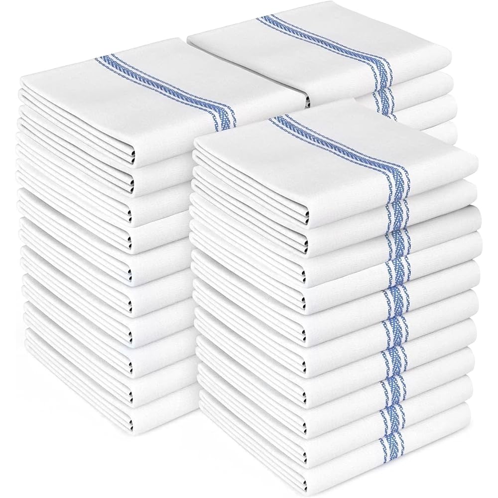 Zeppoli Lot de 30 torchons de Cuisine, 100% Coton Naturel, Doux et absorbants, Parfaits pour Le Bar (Blanc) : Cuisine et Maison