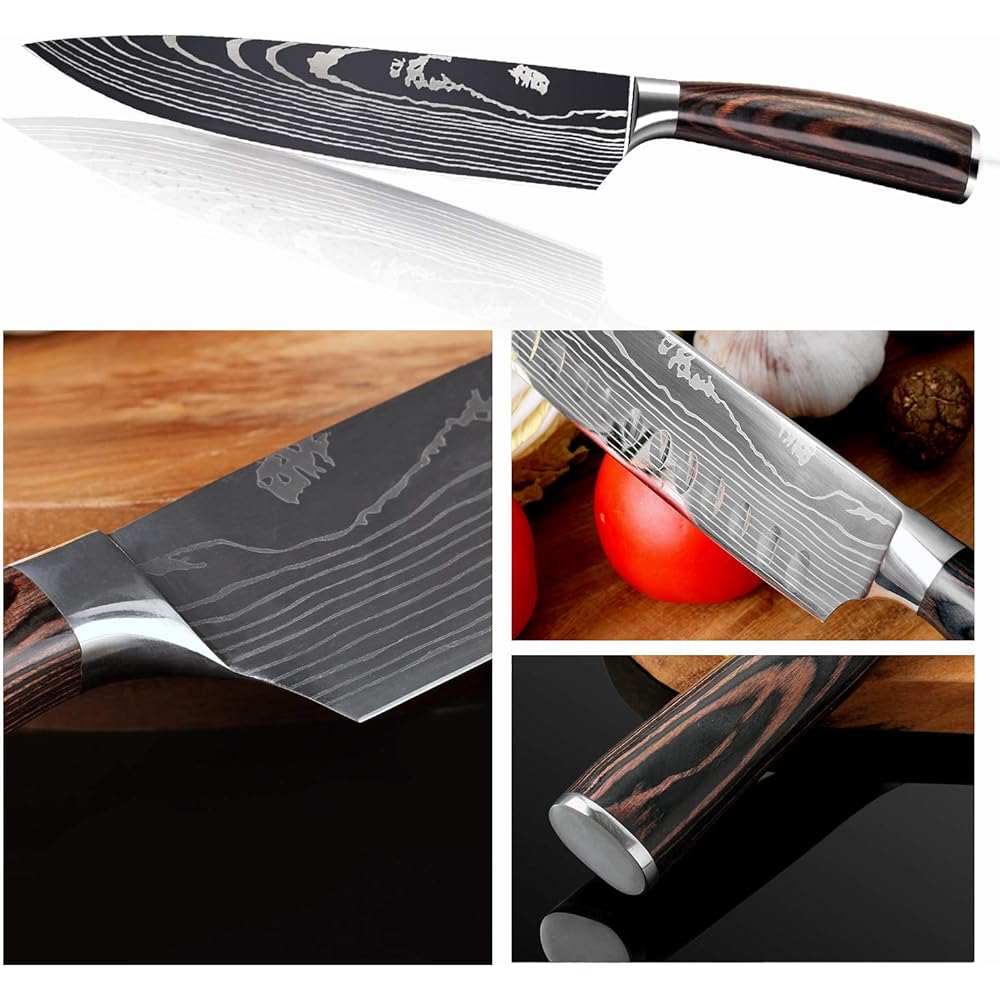 MDHAND Couteaux de Cuisine, Couteau Japonais Tranchant en acier inoxydable en plusieurs tailles avec Poignée confortable, Couteau de Chef Antirouille Cuisine et Cadeau Disponibles (5PCS) : Cuisine et Maison