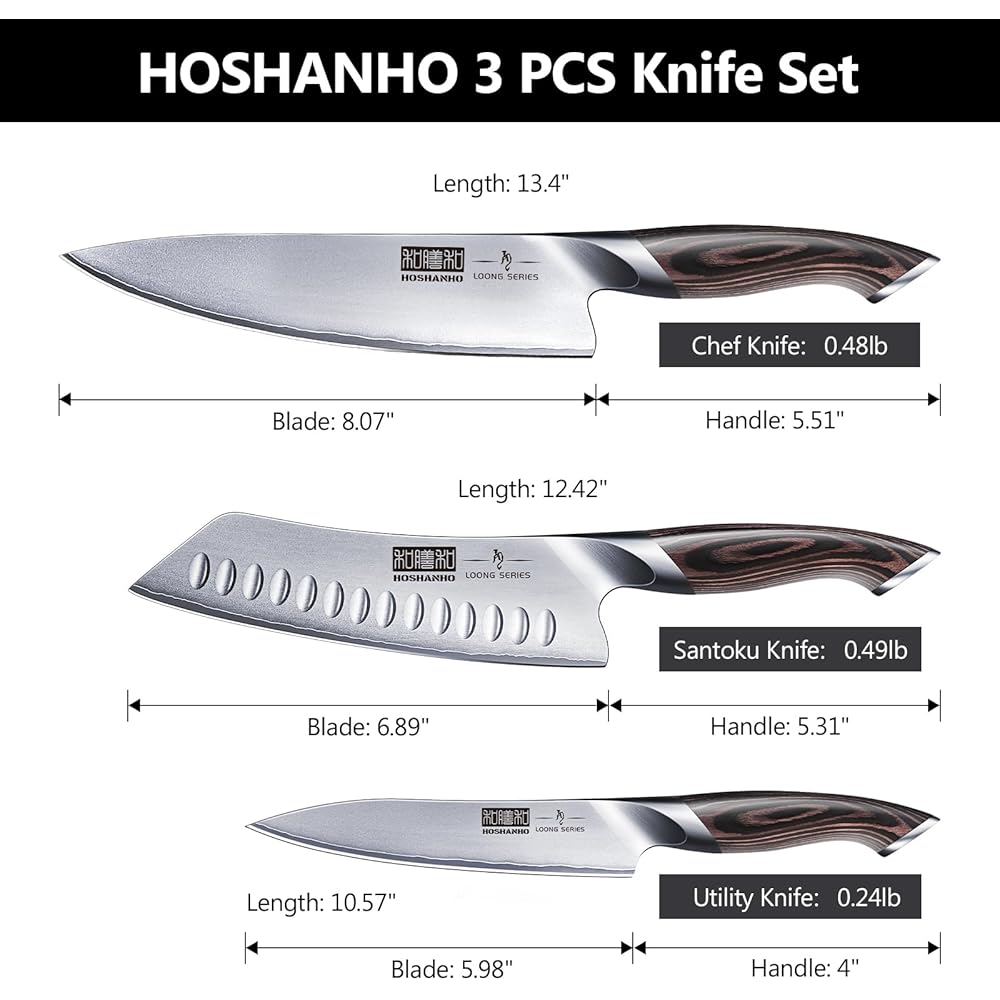 HOSHANHO 3 Pièces Set Couteau Cuisine Super Aiguisé, Couteau Japonais Professionnel, Couteaux de Cuisine en Acier Inoxydable Allemand : Cuisine et Maison