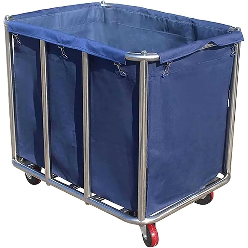 Grand chariot à linge, commercial, en acier inoxydable, avec roulettes, pour la maison, l'hôtel, chambre à linge, 400 l, capacité de charge 120 kg, 90 x 65 x 80 cm (bleu) : Cuisine et Maison