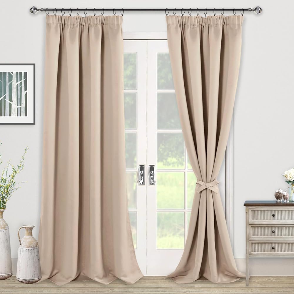 JIUZHEN Rideaux Occultants Galon Fronceur pour Rail Lot de 2 Rideau Isolant Thermique Anti UV Double Rideaux Decoration Bloquer Lumiere pour Salon Chambre 140x260cm(LxH) Beige : Cuisine et Maison