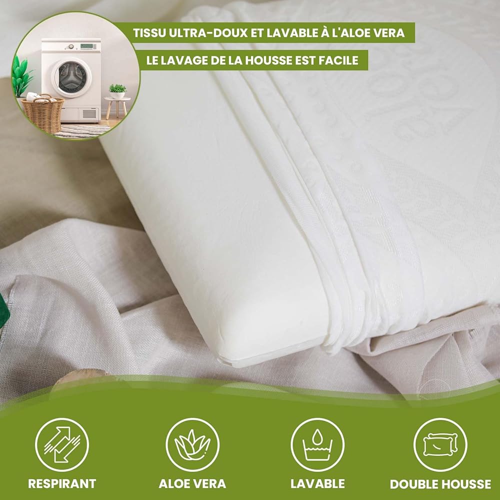MOMMY CONFORT - Oreiller Memoire Forme 75 cm Lot de 2 - Oreiller Ergonomique Cervical - Housse lavable et déhoussable, Coussin Orthopédique, Coussin Memoire Forme 100% Viscoelastique, Fabriqué Espagne : Cuisine et Maison