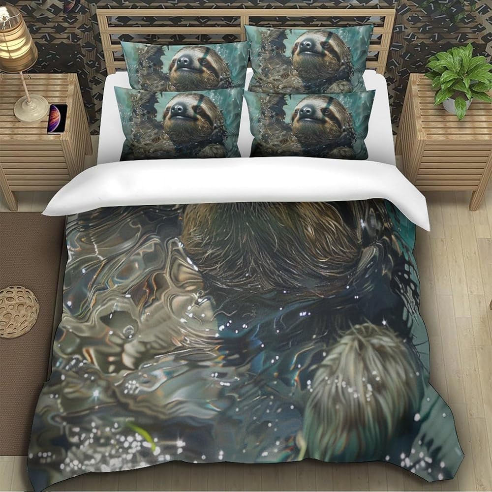 KNNDUIAOE Sloth Ensemble De Animal Housse De Couette pour Ensemble De Literie avec Taie d'oreiller, Microfibre Ensemble De Couette Literie Super King（260x220cm） : Cuisine et Maison
