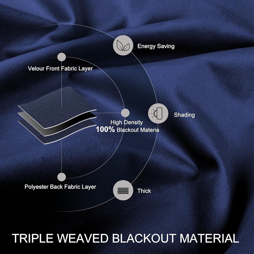 Ystyle Rideau Velours Thermiques Lot De 2, Rideau 100% Occultant, 140×300cm, Rideau Thermique Isolant Anti Froid, Rideau Opaque Salon Moderne, Rideau Phonique Anti Bruit Chambre, Bleu : Cuisine et Maison