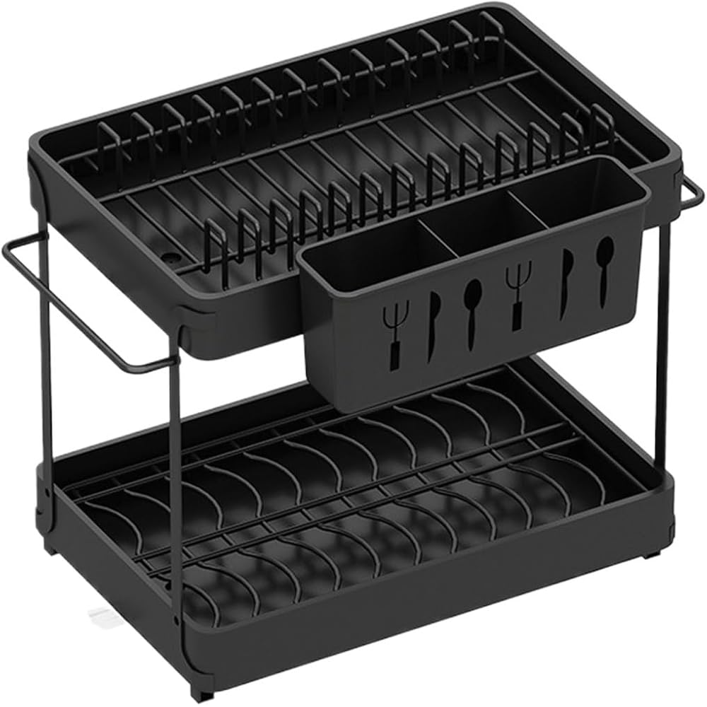 BOGAZY Égouttoir Egouttoir Égouttoir À Vaisselle À 2 Niveaux avec Porte-ustensiles pour Étagère De Rangement De Cuisine Égouttoir à Vaisselle(Black) : Cuisine et Maison