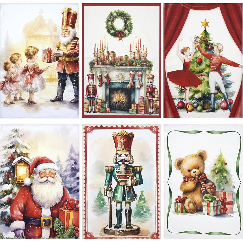 Lot de 6 torchons de Noël en coton pour Noël, 6893 : Cuisine et Maison