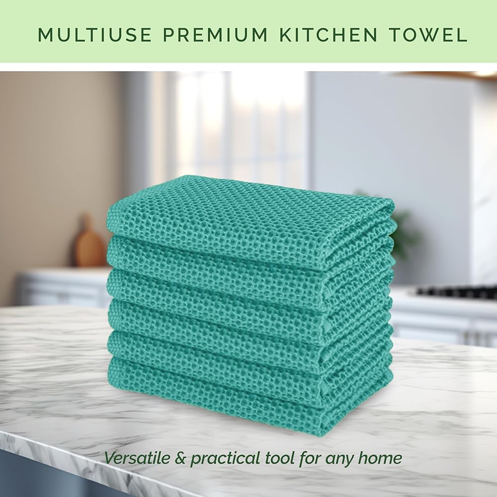 Elegant Comfort Lot de 6 torchons de Cuisine 100% Coton Turc gaufré, de qualité supérieure, Super absorbants, Ultra Doux, Multi-usages, 40,6 x 63,5 cm, Turquoise : Cuisine et Maison