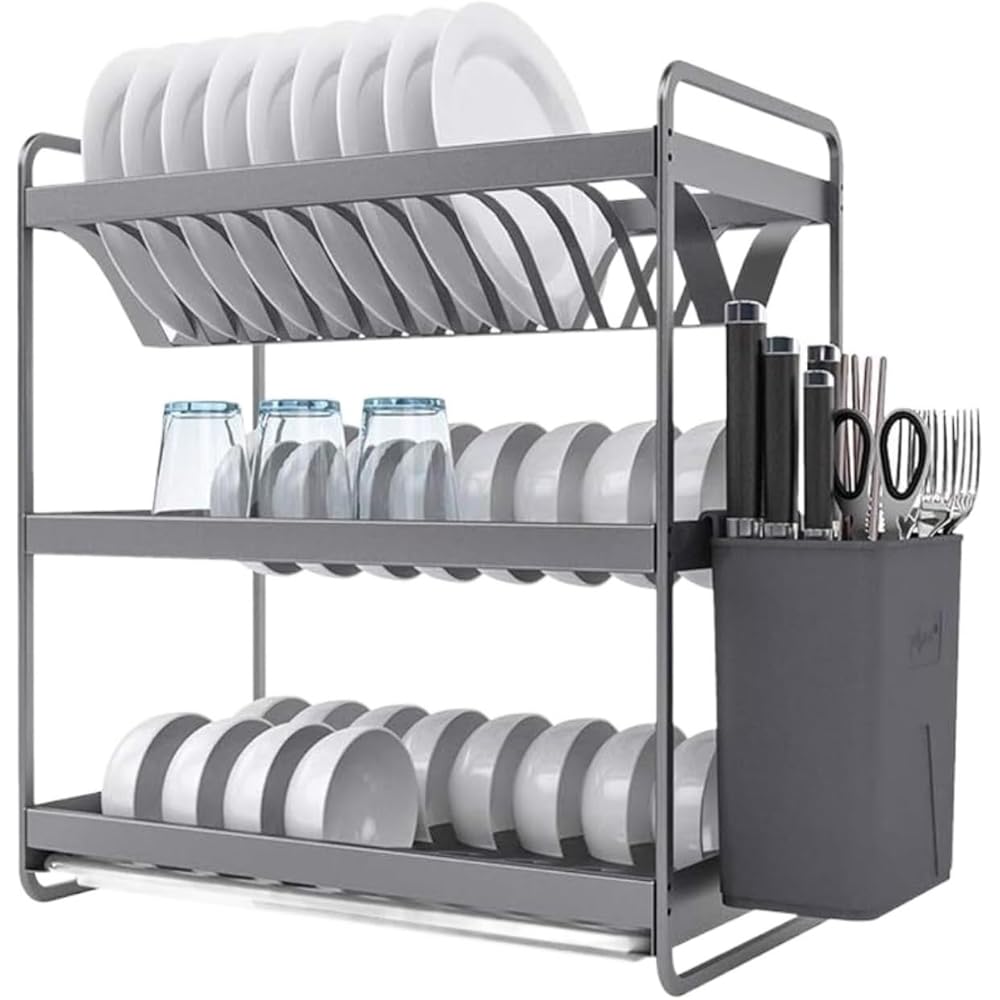 Wnota Egoutoire Vaisselle Égouttoir Multifonctionnel À 3 Couches avec Égouttoir Amovible Évier De Cuisine Espace Support en Aluminium Égouttoir à Vaisselle pour Comptoir : Cuisine et Maison