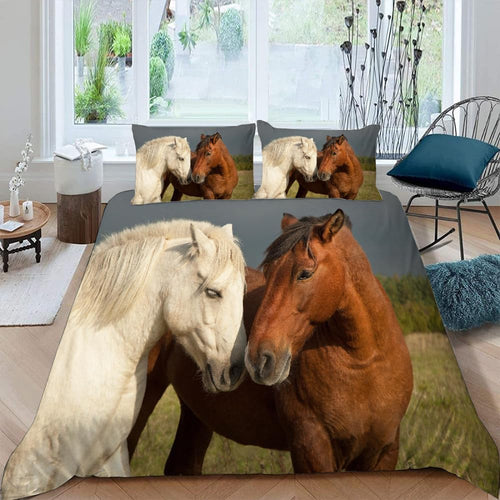 ARiXIaNg Housse de Couette 240x260 cm Adulte Cheval Parure de Lit 2 Personnes 3D Motif Animal Doux Microfibre Literie avec Fermeture Éclair et 2 Taies d'oreiller 50x75cm : Cuisine et Maison