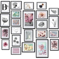 BOMOE Blossom Cadre Photo Ensemble 24 Pcs 10x 10x15 cm, 8x 13x18 cm, 4x 15x20 cm, 2x 20x30 cm pour Collages de Photos – Cadres Photo avec Passepartout – Décoration Murale Matière Synthetique (Noir) : Cuisine et Maison