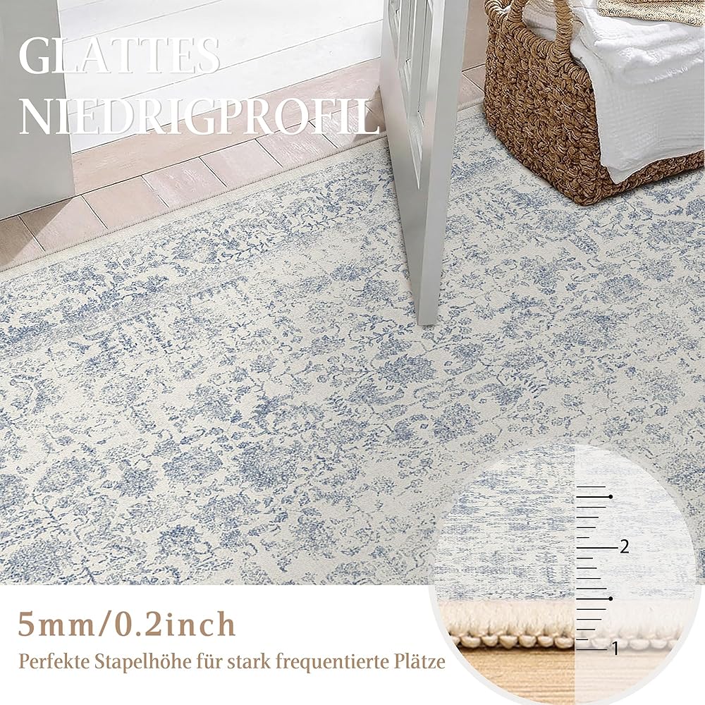 HUGEAR Tapis de salon, lavable, bleu, style vintage, 180 x 270 cm, style rétro, pour salon, salon, chambre, salle à manger, bureau : Cuisine et Maison