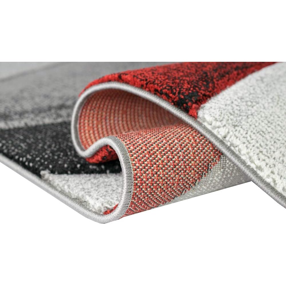 CARPETIA Tapis Moderne Tapis Salon Vagues Rouge Gris Noir Größe 80x150 cm : Cuisine et Maison