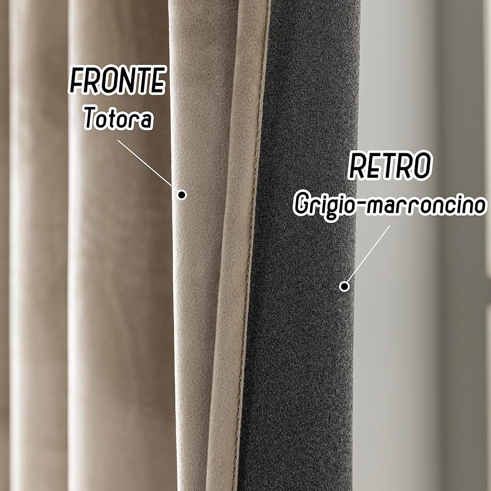 GIRASOLE HOME Paire de rideaux Adélaïde doux occultants thermiques en velours 2 panneaux de 140 x 220 cm avec œillets, taupe : Cuisine et Maison