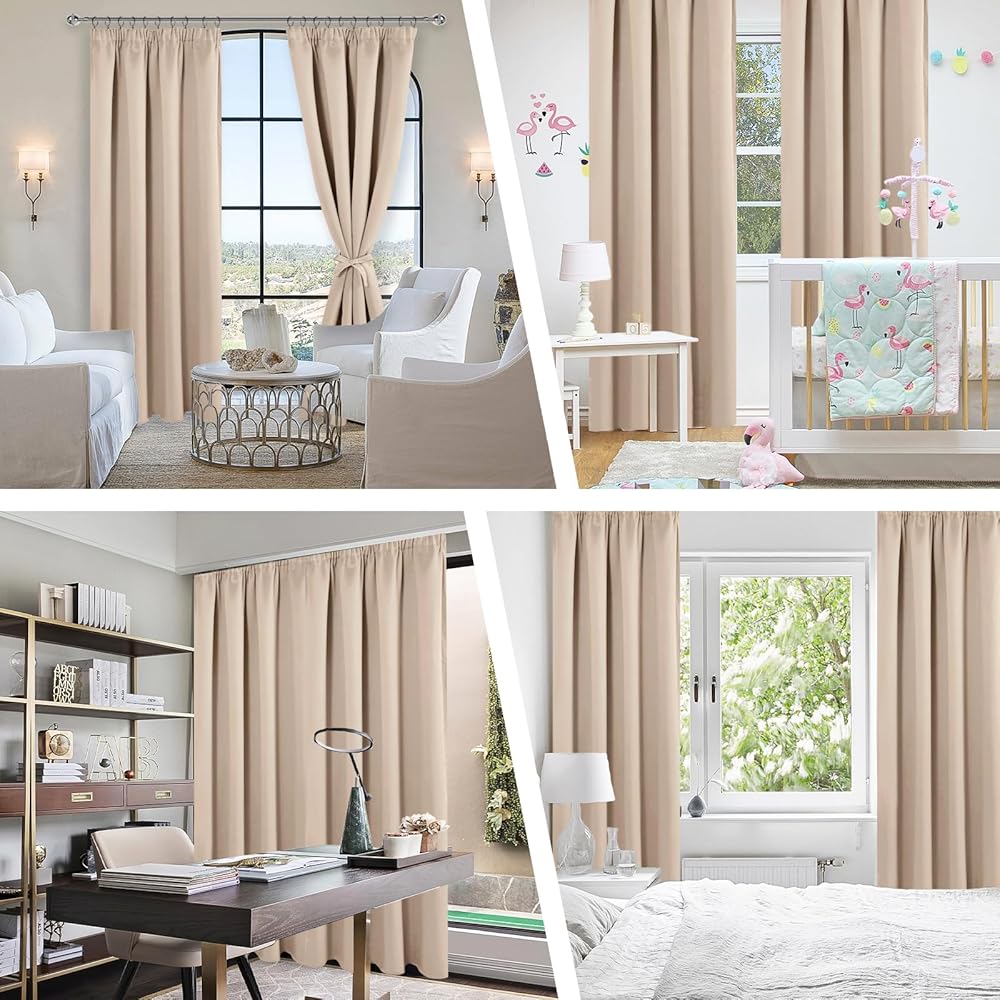JIUZHEN Rideaux Occultants Galon Fronceur pour Rail Lot de 2 Rideau Isolant Thermique Anti UV Double Rideaux Decoration Bloquer Lumiere pour Salon Chambre 140x260cm(LxH) Beige : Cuisine et Maison