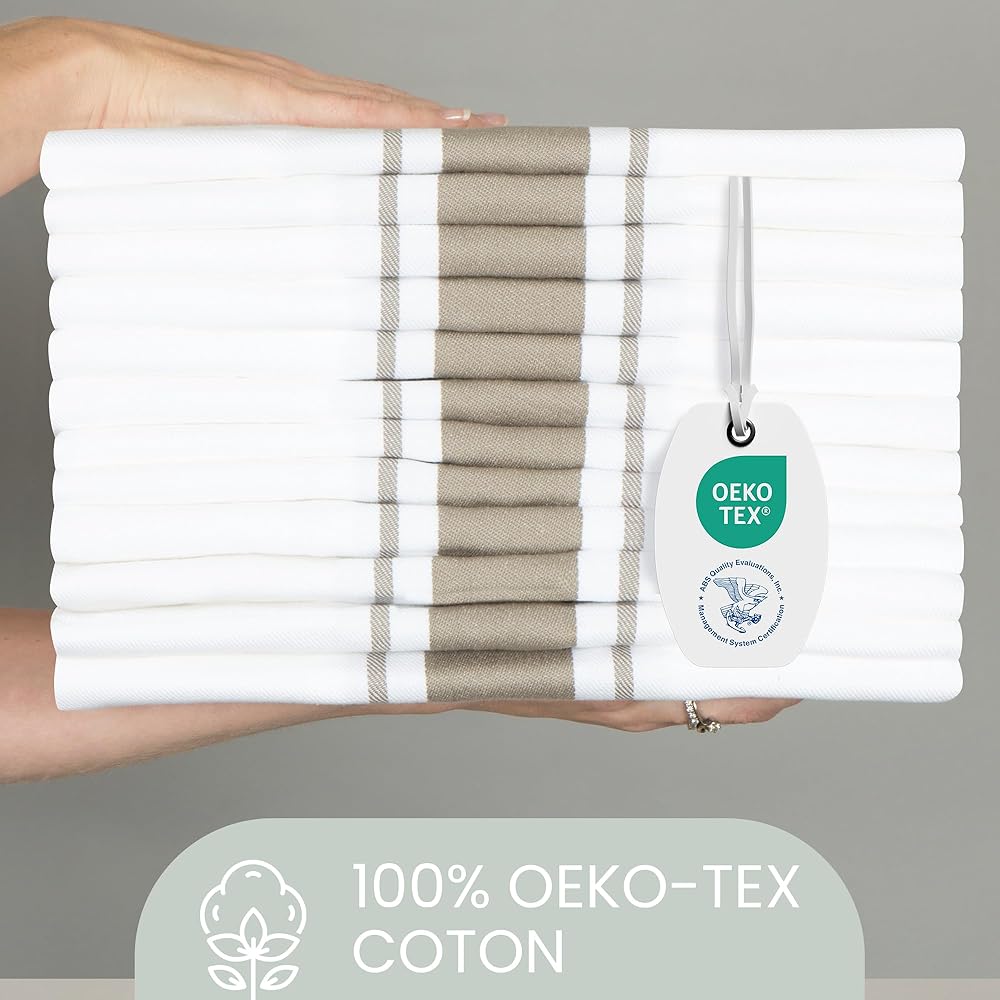 Sticky Toffee torchon en Coton rayé | Lot de 12| 100% Coton | Gris Cappuccino | 50 x 70 cm | Chiffons de Cuisine en Verre Absorbant du Bar du Restaurant : Cuisine et Maison