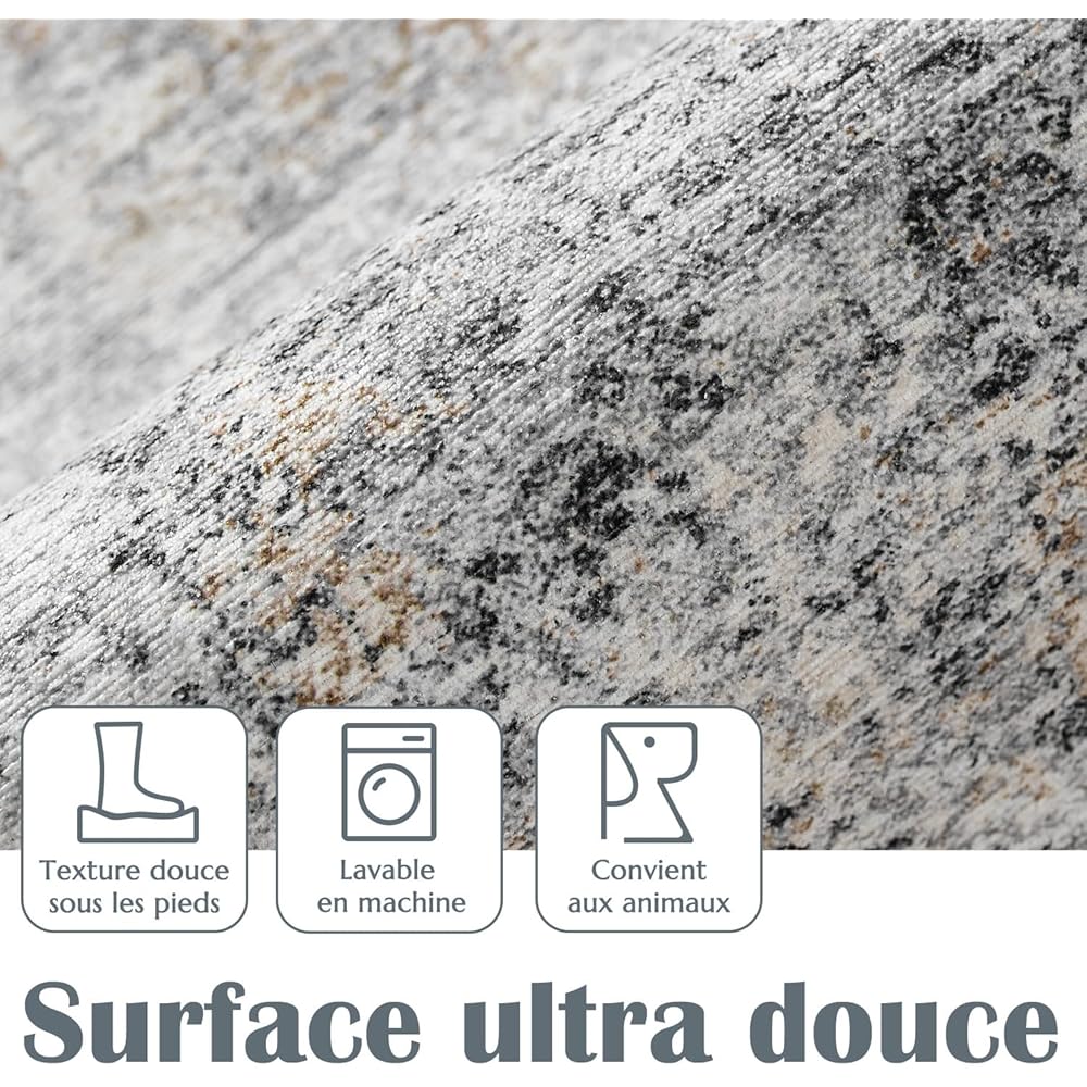 TOPICK Tapis à imprimé multiple - Lavable - Moderne - Super fin - Pliable - Tapis de cuisine, de sol et de bureau - 90 x 150 cm - Gris : Cuisine et Maison