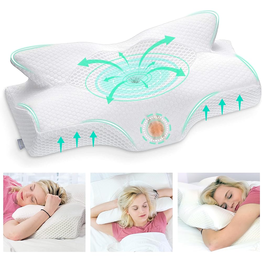 Elviros Oreiller Ergonomique Cervical, Oreillers Mémoire de Forme, Oreillers Ergonomiques pour la Nuque, Oreiller Orthopédique Anti Douleur, Décontracter Les Muscles, 64 x 12,5/10,5 x 38 cm, Blanc : Cuisine et Maison