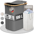 Panier à linge 2 compartiments avec couvercle,100 litres,Tissu bambou gris,Grand,Panier à linge avec couvercle,Panier à linge,Gris foncé,Anthracite,Noir,Laundry Hamper,Celeko foncé,100 l : Cuisine et Maison