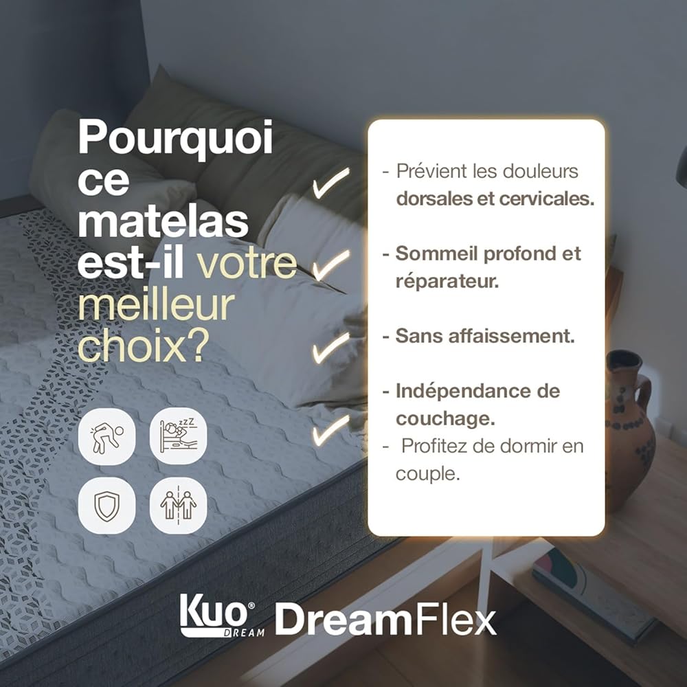 KUO Dream - DreamFlex | Matelas à mémoire de Forme | Hauteur 23 cm | Ergonomique et Respirant | Face Été/Hiver | 140 x 190 cm : Cuisine et Maison