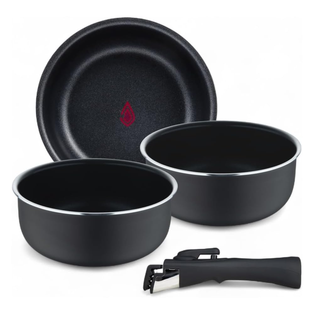 BERGNER - Set 4 Pcs Casseroles en Alu pressé avec poignée amovible et point de chauffe - ILAG Essential Coating - Anthracite - Compatible induction : Cuisine et Maison