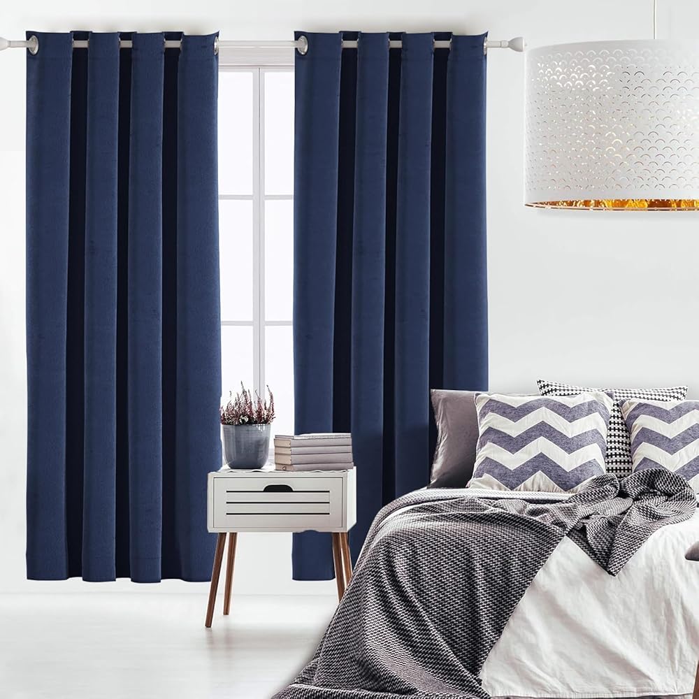 Ystyle Rideau Velours Thermiques Lot De 2, Rideau 100% Occultant, 140×300cm, Rideau Thermique Isolant Anti Froid, Rideau Opaque Salon Moderne, Rideau Phonique Anti Bruit Chambre, Bleu : Cuisine et Maison