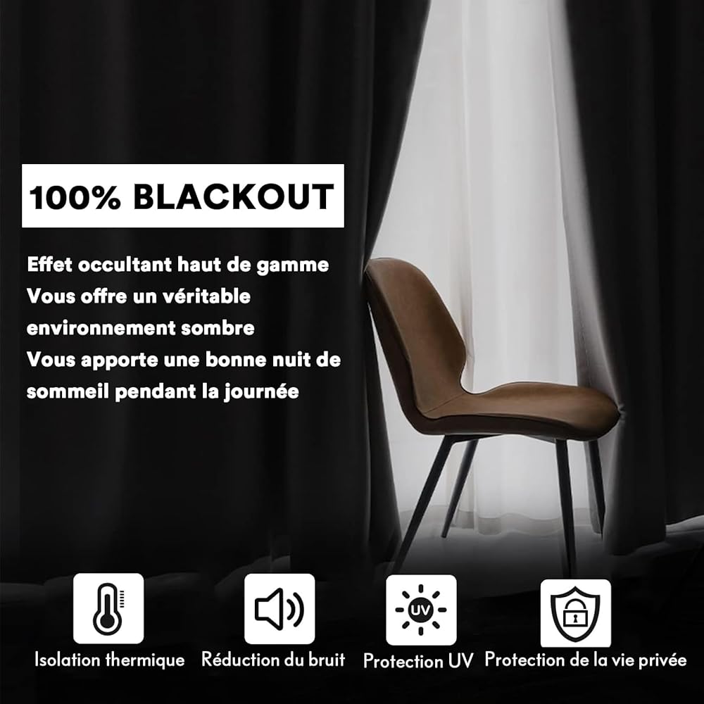 BellaHills 100% Rideaux Occultant 2 Panneaux Tenture,Rideau Thermique Isolant Anti Froid et Chaleur,pour Maison Salon et Chambre,140x260CM,Gris Clair : Cuisine et Maison