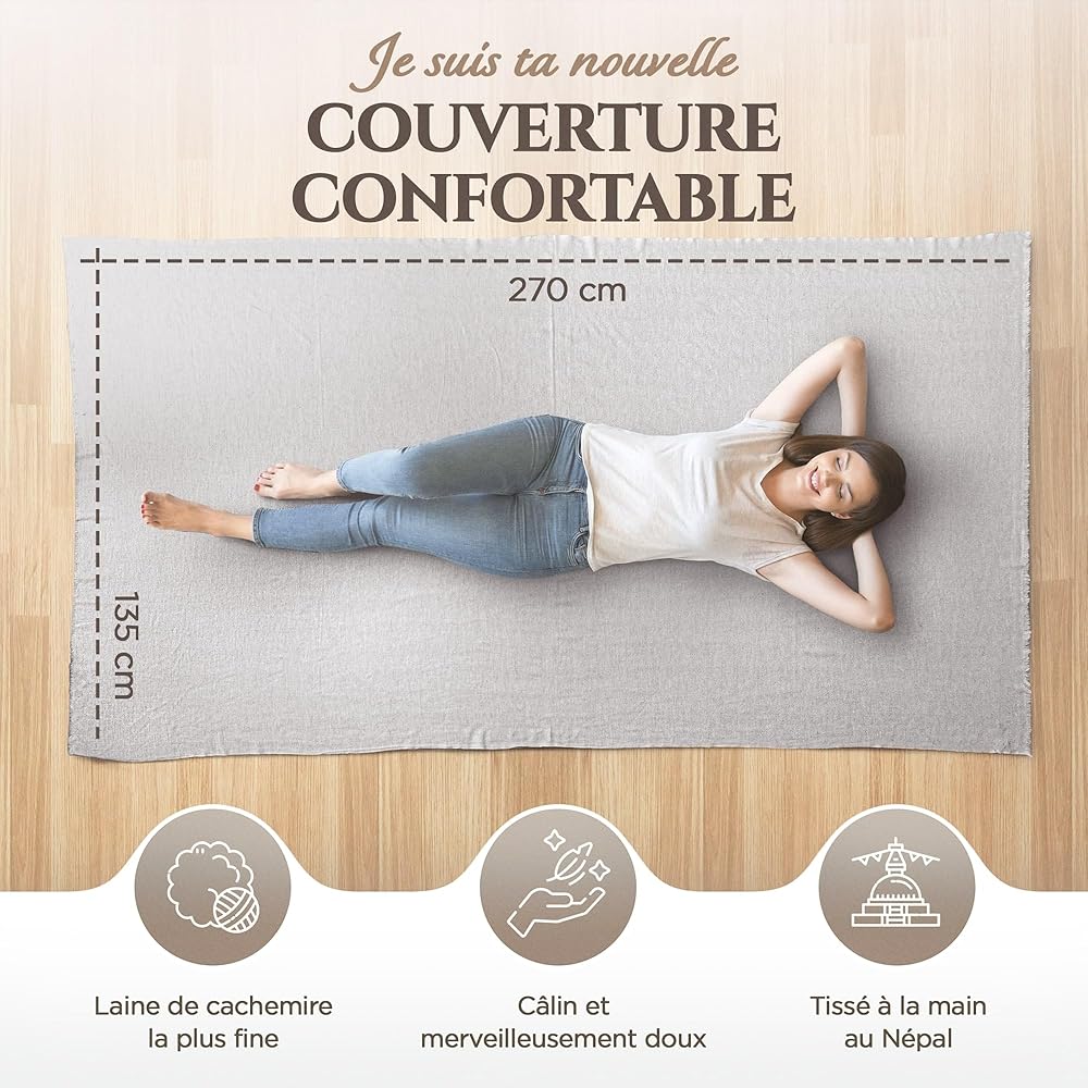 yanopurna Couverture en Cachemire - Couverture de canapé tissée à la Main en 100% Laine de Cachemire - 135 x 270 cm - Couverture Douce et Confortable pour canapé et Chaise - Fabriquée au Népal : Cuisine et Maison