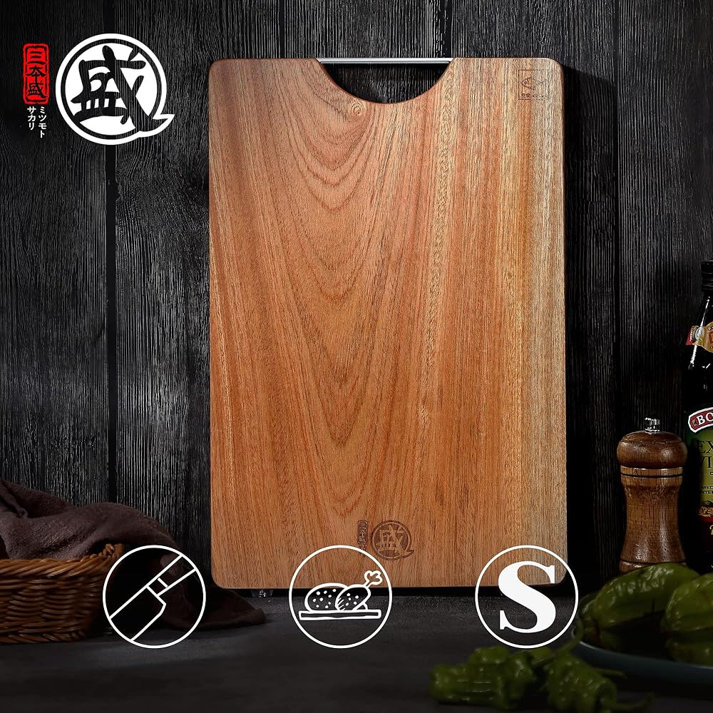 MITSUMOTO SAKARI Planche a Decouper de 40×27×2.5 cm, Planche a Decouper Bois en D'ébène Naturelle, Planche à Découper de Cuisine Professionnelle avec Pieds Antidérapants : Cuisine et Maison