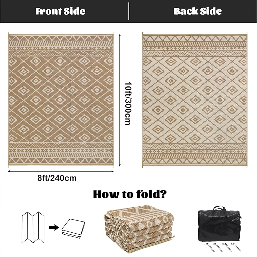 Enyhom Tapis d'extérieur résistant aux intempéries - En plastique - Grande fermeture éclair - Tapis d'extérieur réversible - Pour balcon, jardin - Pour plage, jardin d'hiver, salon, camping - 240 x : Jardin