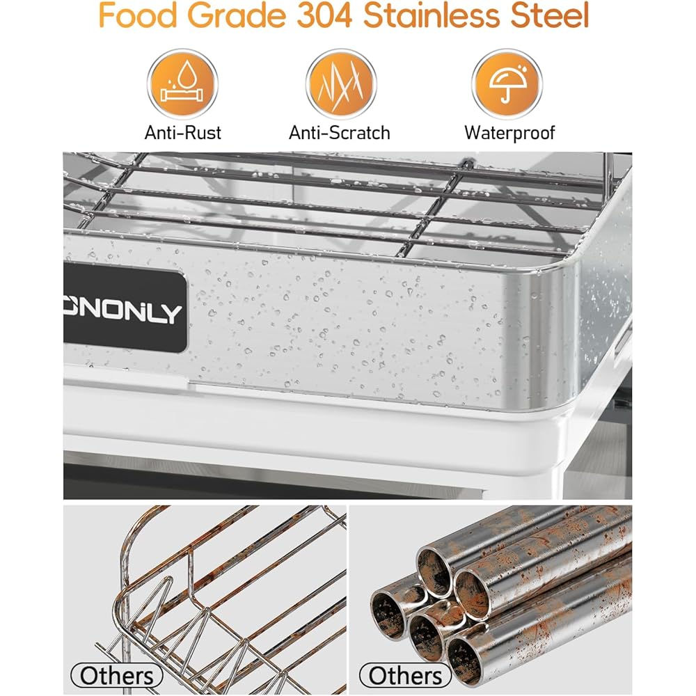 LIONONLY Égouttoir à Vaisselle 2 Niveaux, Acier Inoxydable 304 Sécher la Vaisselle, Vaisselle de Cuisine avec Porte-Gobelets et Porte-Ustensiles et Buse Rotative,Egouttoir Vaisselle sur Evier : Cuisine et Maison
