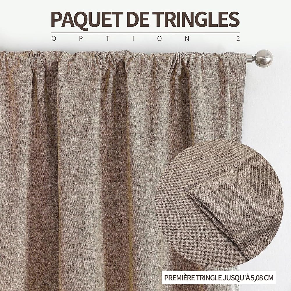 Joydeco 100% Rideau Occultant 2 Pièces, Lin Rideaux Thermique Isolant Anti Froid et Chaleur Opaque Lumiere à Languette Arrière et Passe TringleIsolation Anti Bruit UV Chambre Maison Salon : Cuisine et Maison
