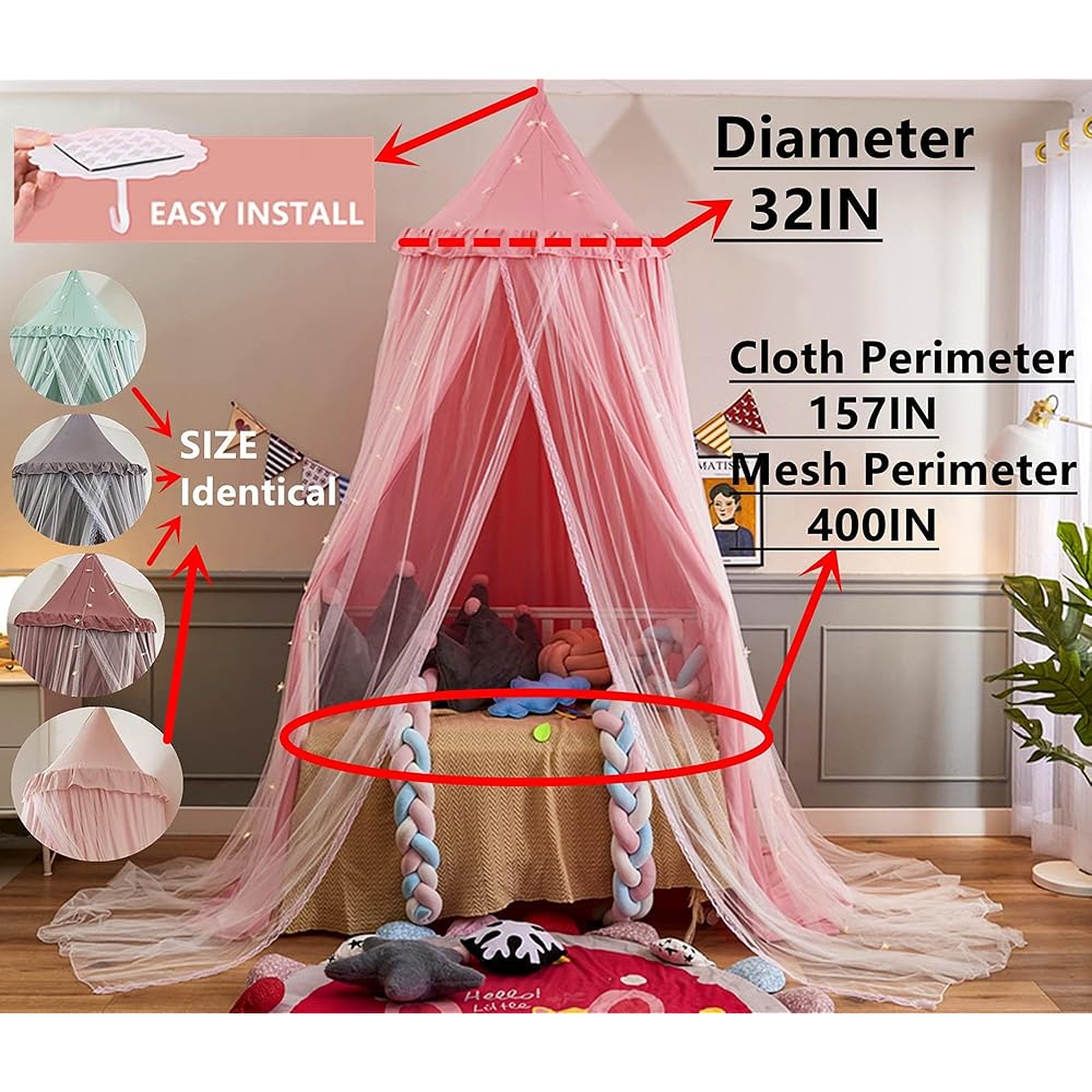 HUOQOU Baldaquin de lit pour Filles Double Couche Princesse Dôme Rond Enfants Moustiquaire rêveuse Linge Château Tente de Jeu Maison Suspendue Décor Niche de Lecture Baldaquins(Rose/Blanc) : Bébé et Puériculture
