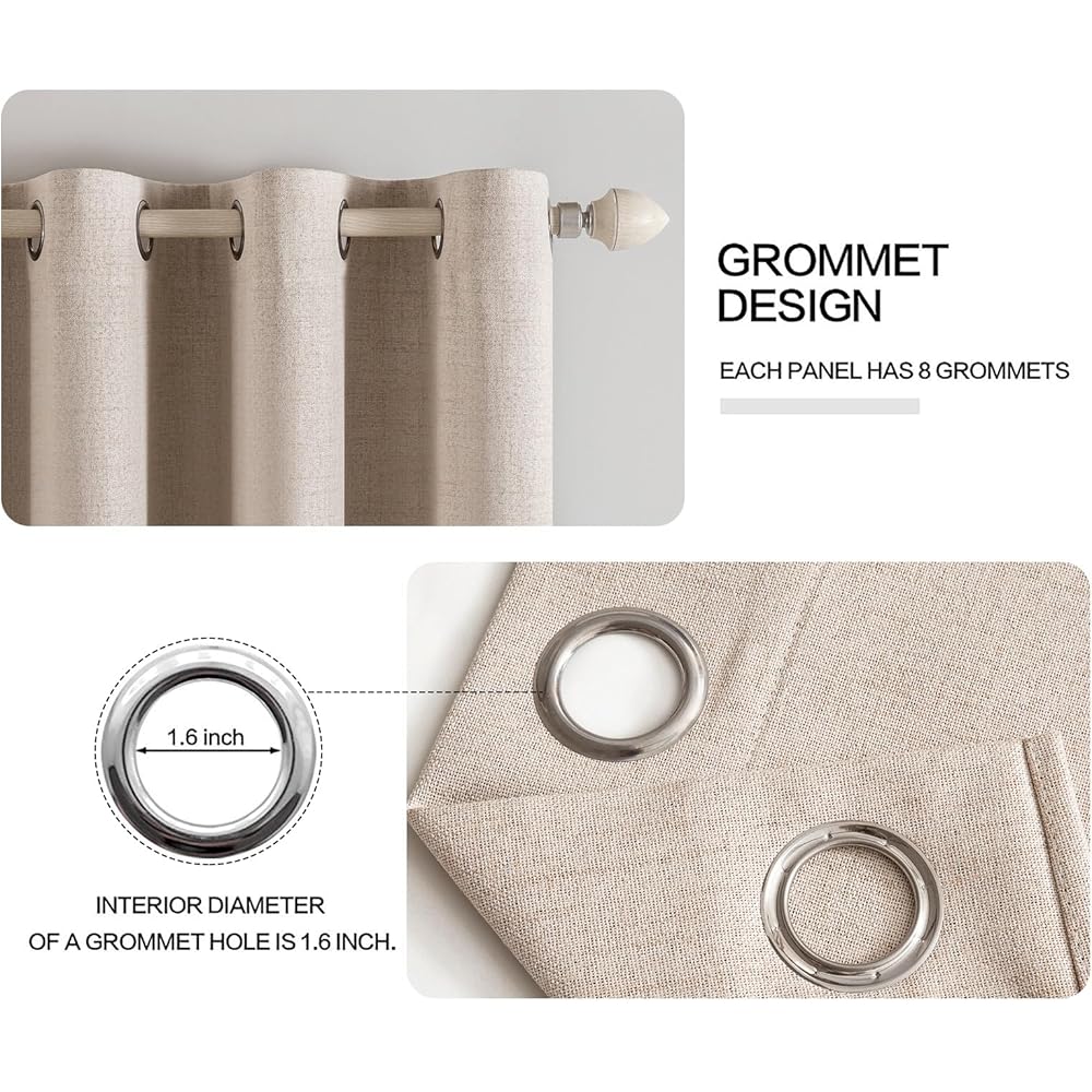 MIULEE Rideaux Opaques Isolants Thermiques avec Oeillets en Lin 100% Occultants - Protection Contre Le Froid pour Le Salon, Lot de 2, 140 x 260 cm, Beige : Cuisine et Maison