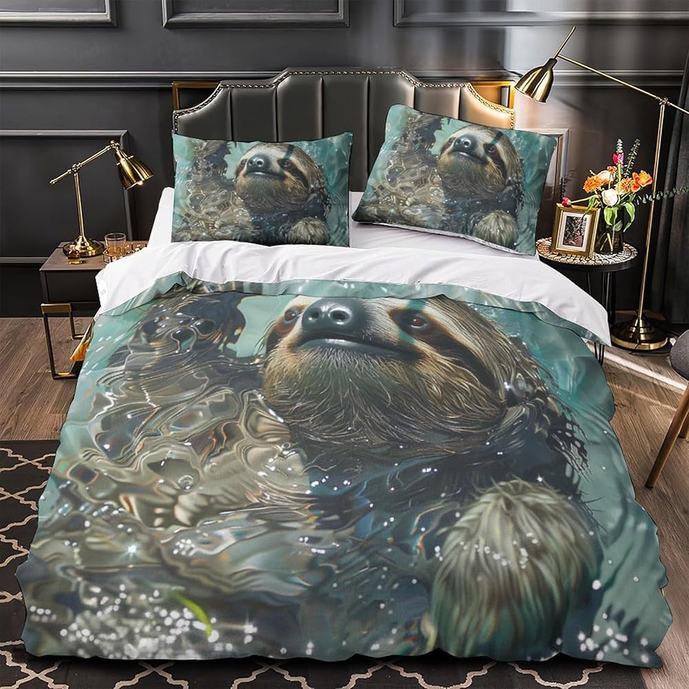 KNNDUIAOE Sloth Ensemble De Animal Housse De Couette pour Ensemble De Literie avec Taie d'oreiller, Microfibre Ensemble De Couette Literie Super King（260x220cm） : Cuisine et Maison