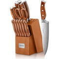 Couteau de Cuisine FOHERE14 Pièces Ensemble Set Couteaux de Cuisine en Acier Inoxydable avec Bloc en Bois, Bloc de Couteaux avec Affûteur Intégré, Brun : Cuisine et Maison