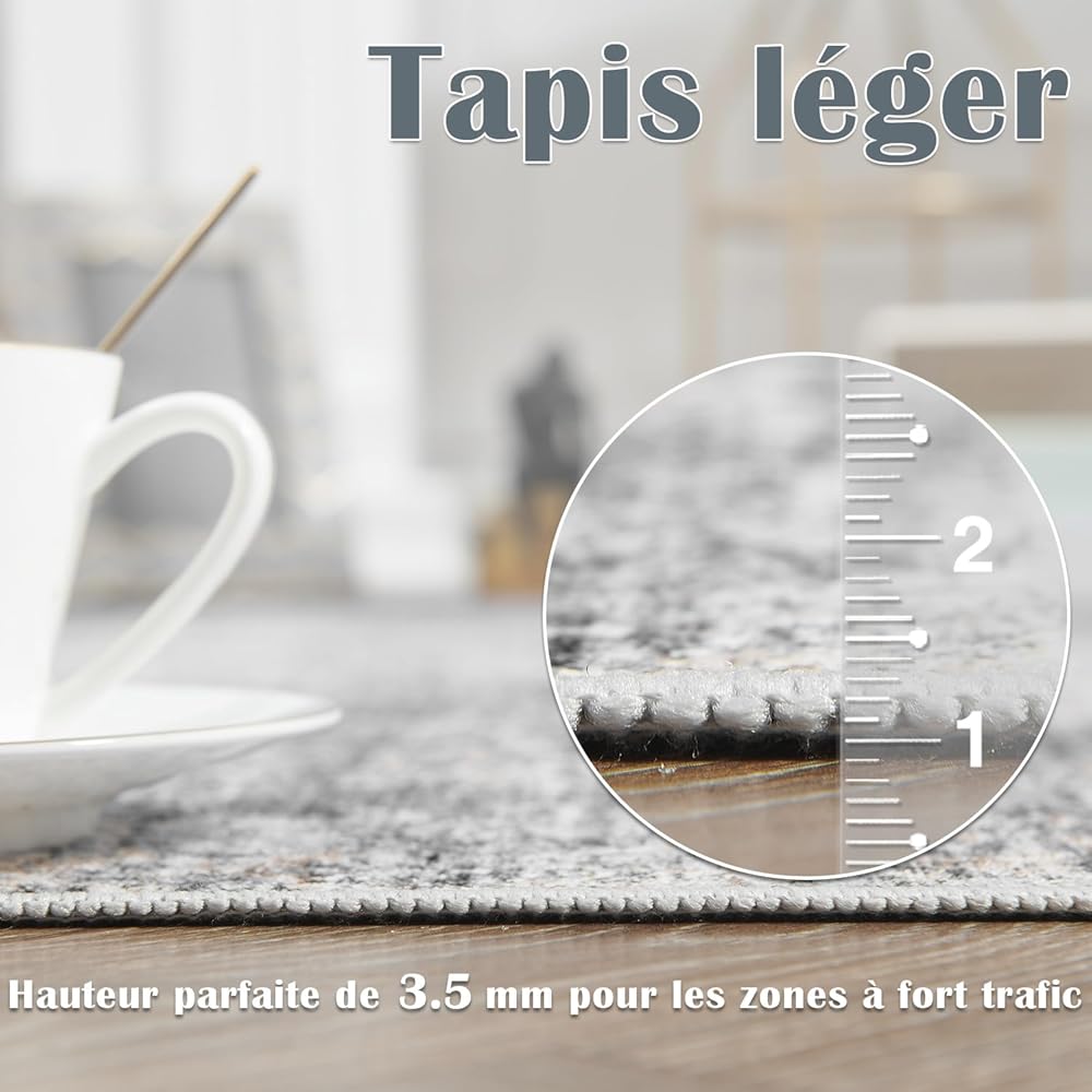 TOPICK Tapis à imprimé multiple - Lavable - Moderne - Super fin - Pliable - Tapis de cuisine, de sol et de bureau - 90 x 150 cm - Gris : Cuisine et Maison